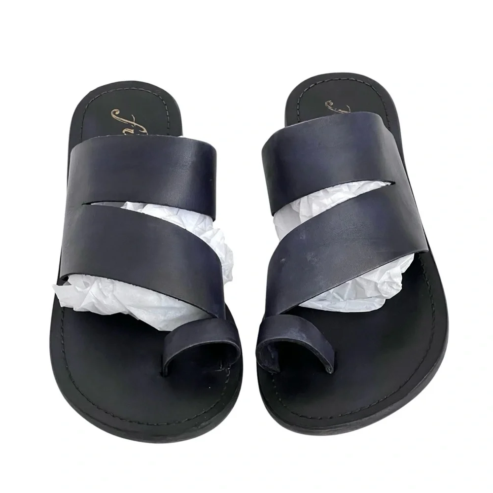 Free People Sandals Leather Loop‎ Toe Black Wash Slide Abilene EU 36